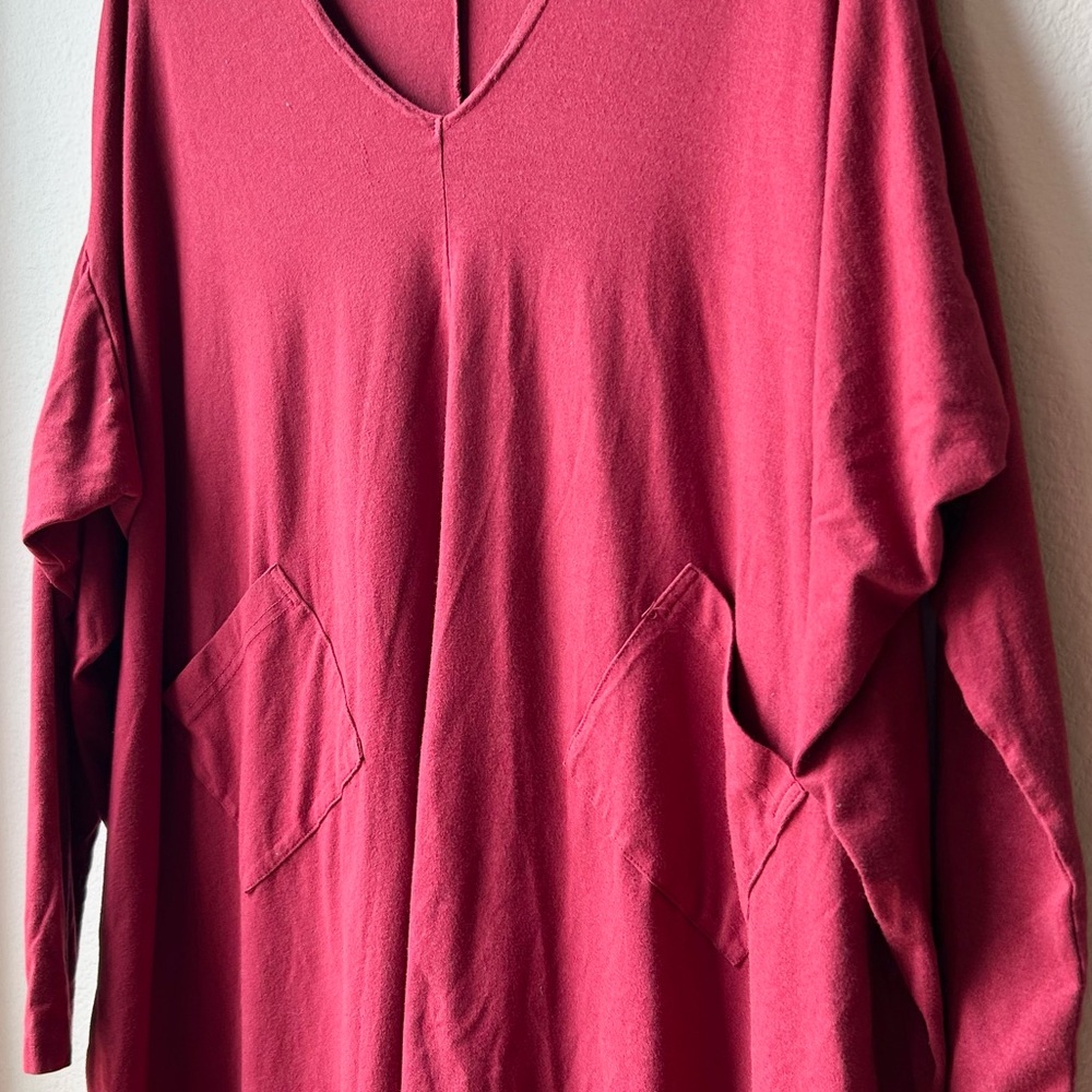 Bryn Walker Alexis Asymmetric V-Neck Bamboo Lagenlook Red Tunic Dress Size M - Picture 6 of 15